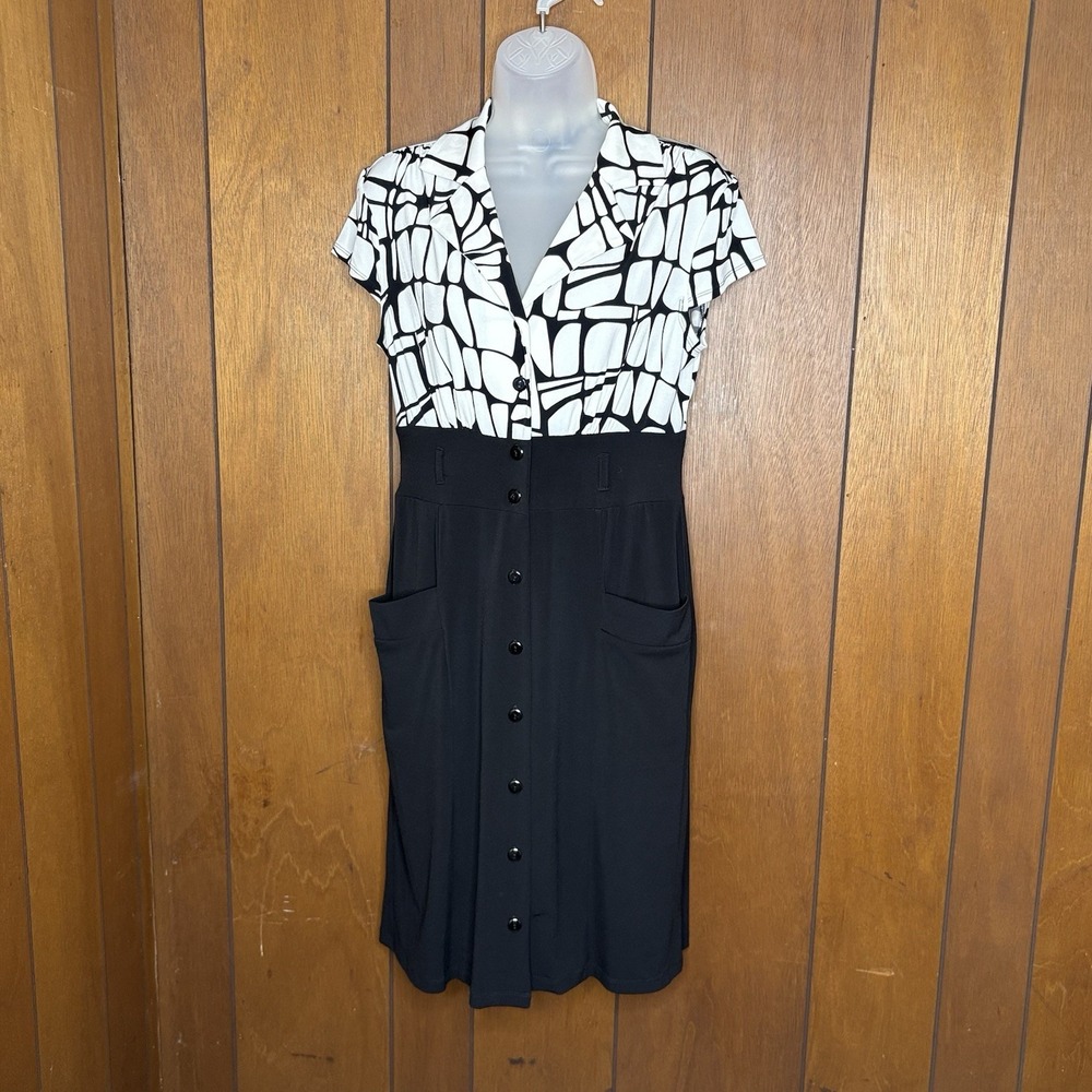Vintage 90s Carole Little Dress 8‎ Black White Button Career Minimalist Y2K Work